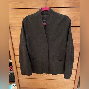 Eileen Fisher 100 % Wool Blazer Jacket petite medium PM Brown Herringbone snaps